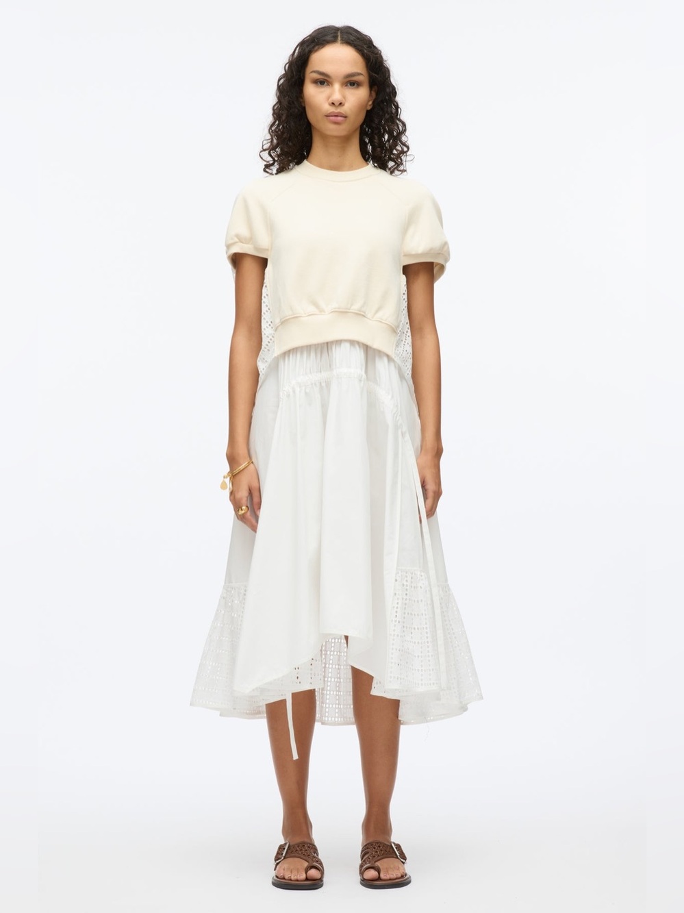 3.1 Phillip Lim FRENCH TERRY DRESS WITH BRODERIE ANGLAISE XS PTP 16